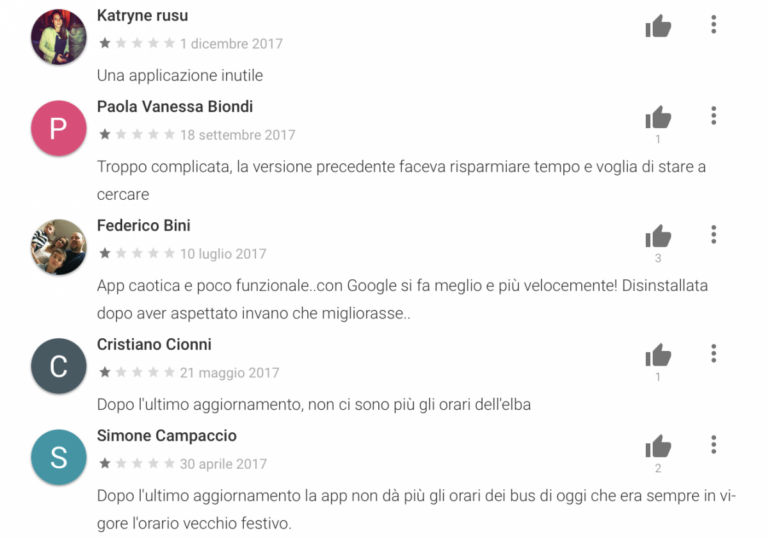 B On Time - Sviluppo App commenti vecchia app